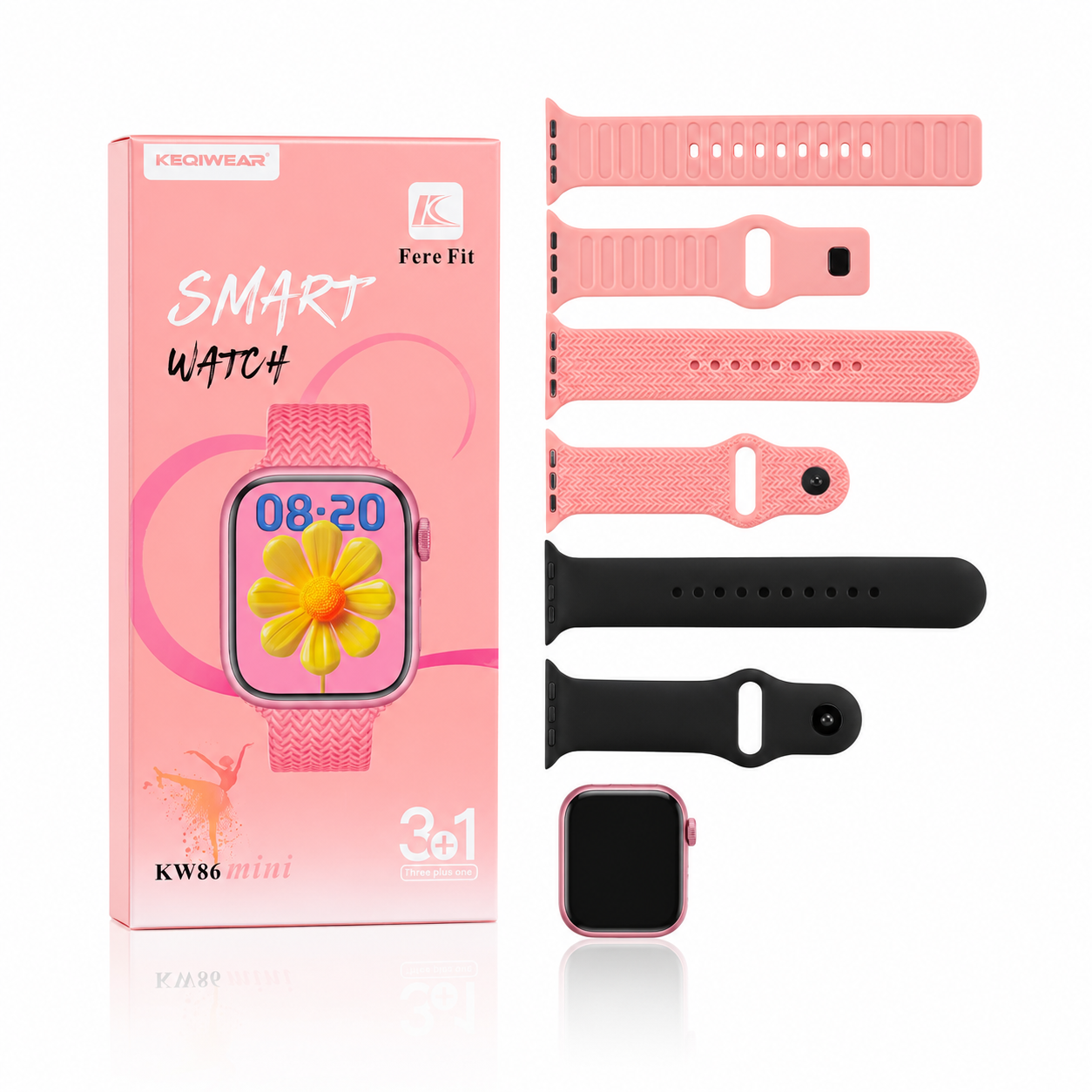 Keqiwear Multi-Function Smartwatch with 3 Straps - KW86 MINI