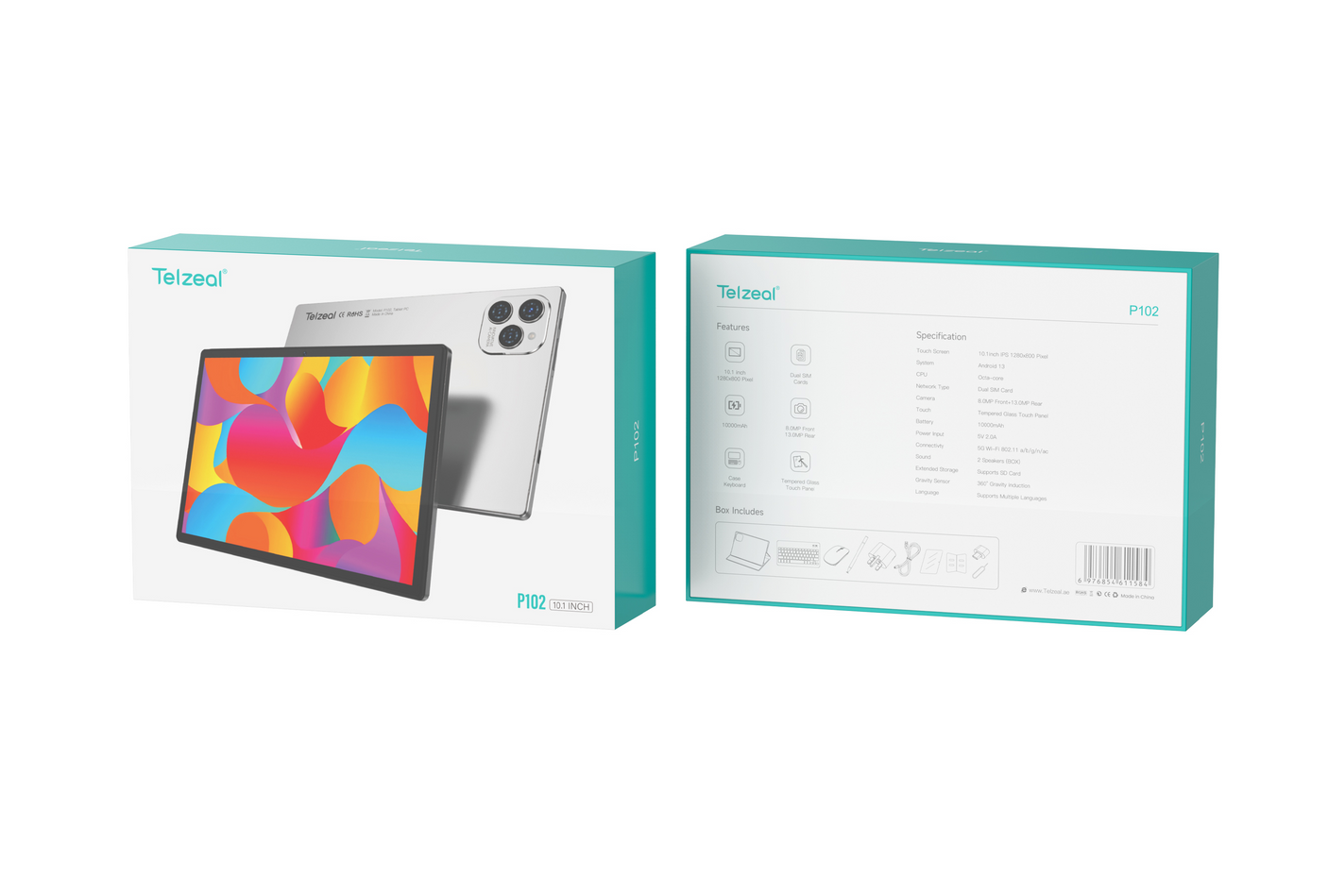جهاز لوحي Telzeal P102 مقاس 10.1 بوصة، يدعم شريحتي اتصال، مع تقنية 5G