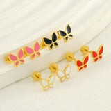 Golden Stainless Steel Butterfly Stud Earrings - 120