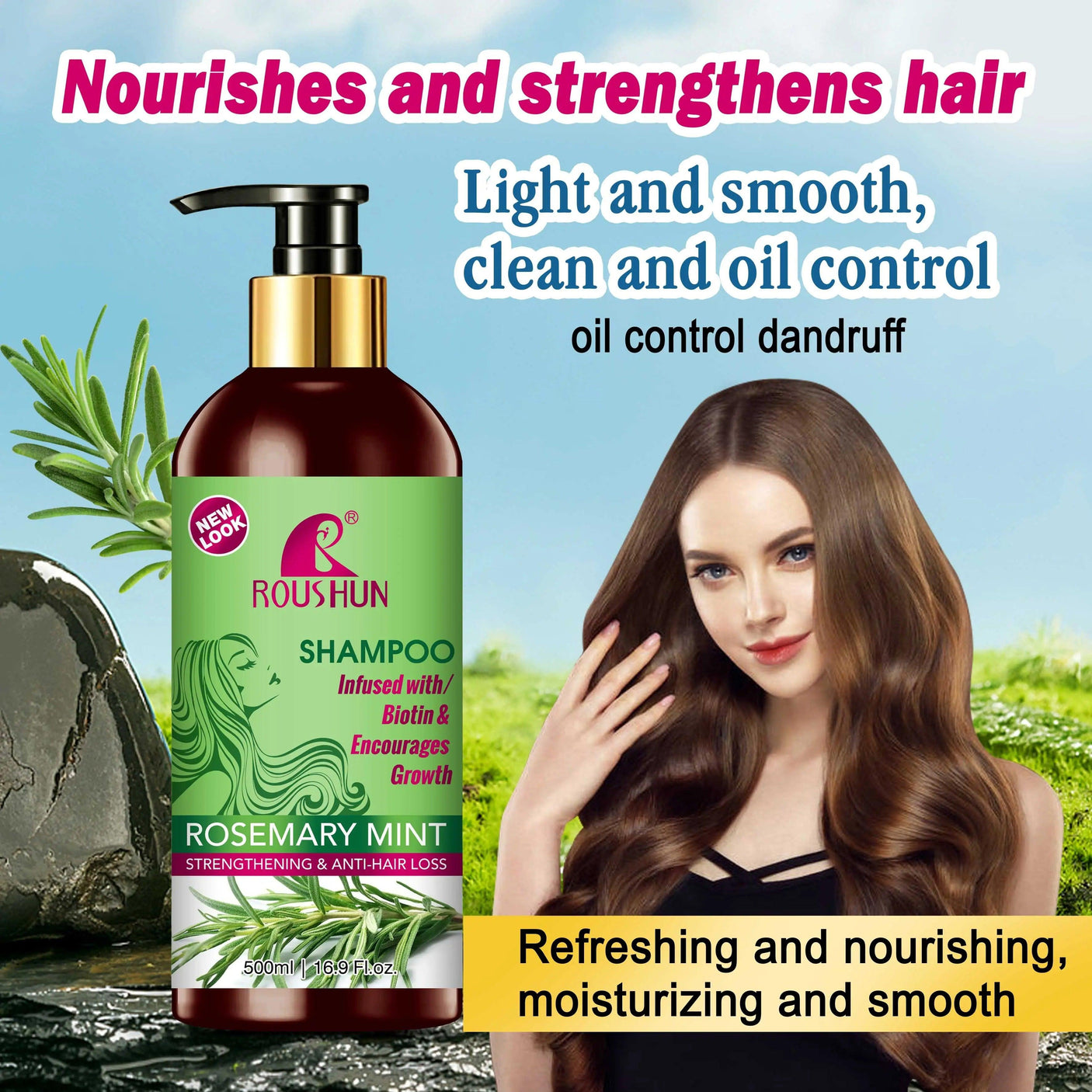 Roushun Rosemary Mint Strenghtening & Anti-Hair Loss Shampoo - 500ml