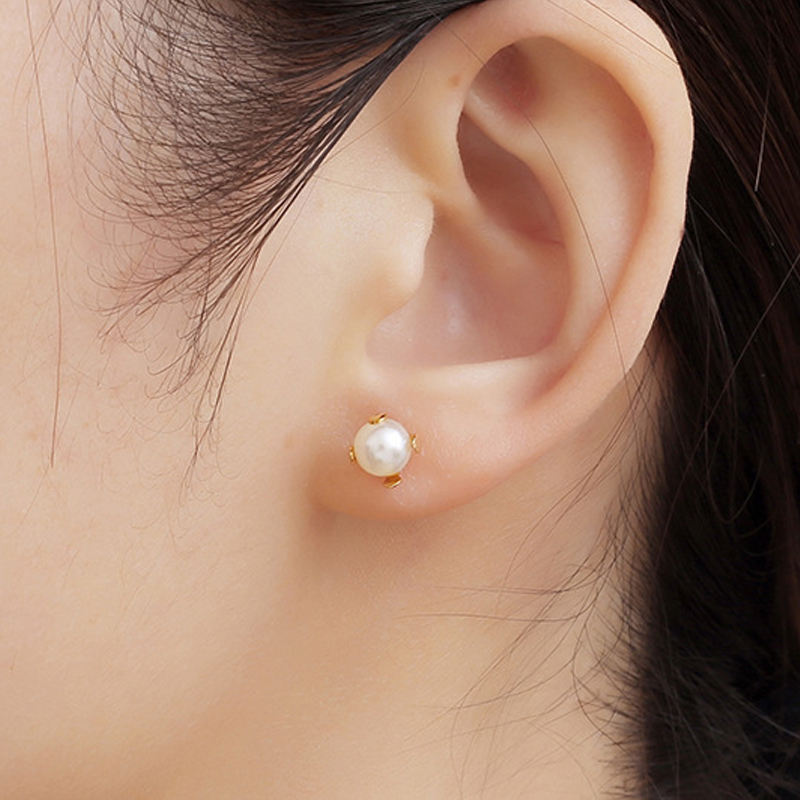 Golden Stainless Steel Pearl Stud Earrings - 116