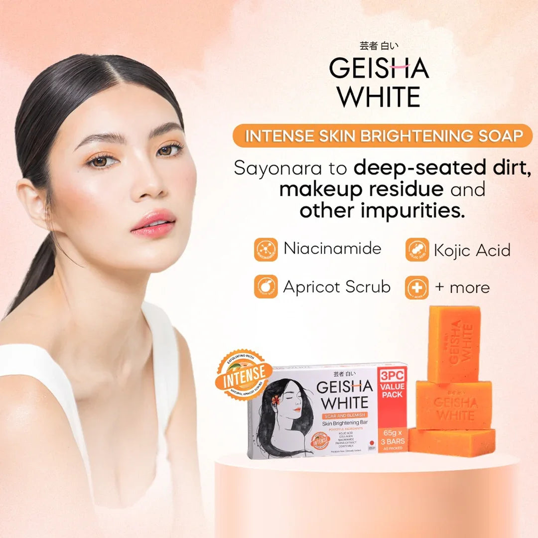 Geisha White Intense Scar & Blemish Skin Brightening Bar - 65g x 3Pcs Value Pack
