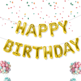 Happy Birthday Balloons Banner 13 Pcs Set (Gold)