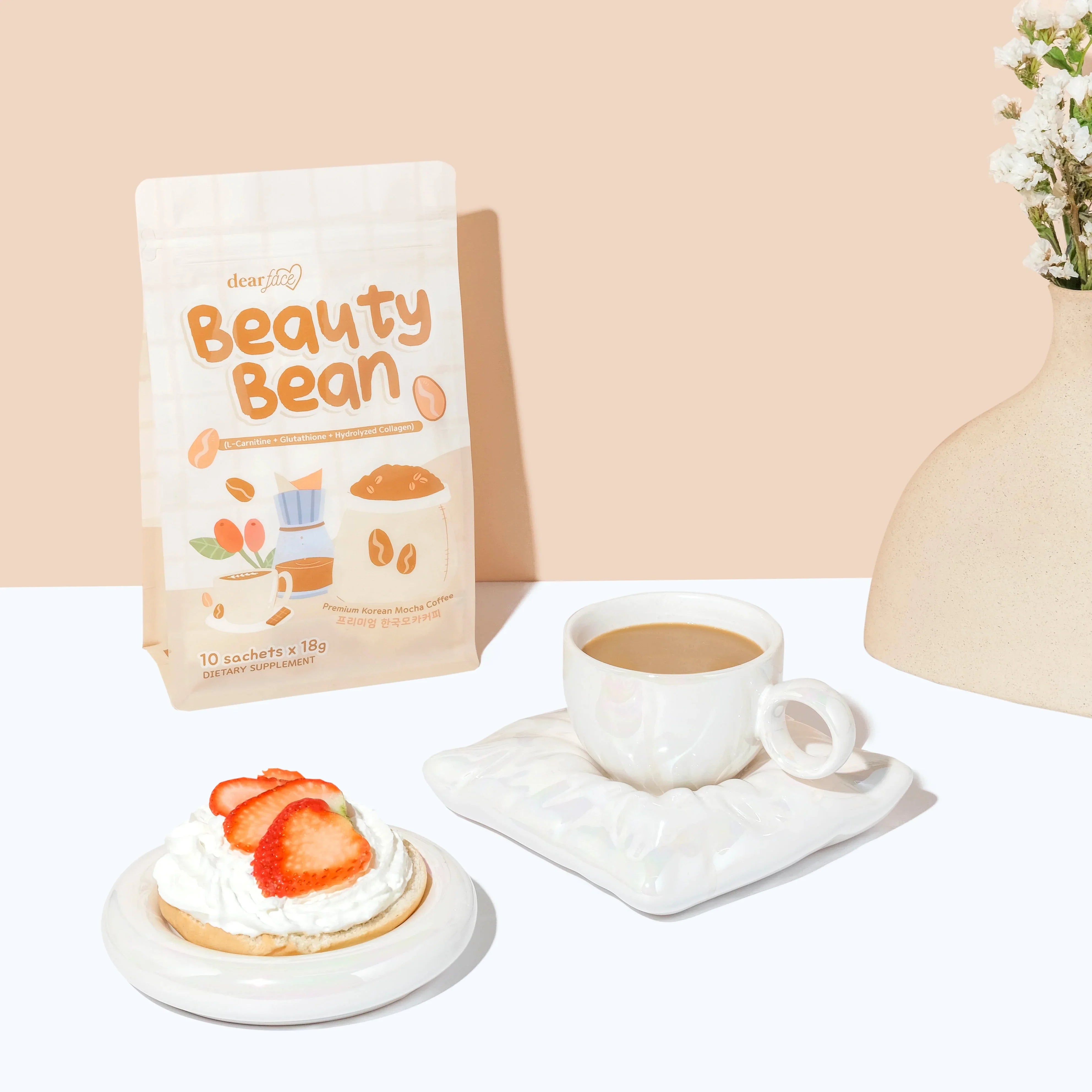 Dear Face Beauty Bean Premium Korean Mocha Coffee Drink - 10 Sachets × 18g