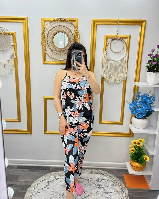 Floral Design Night Dress 2 Pcs Set - 367