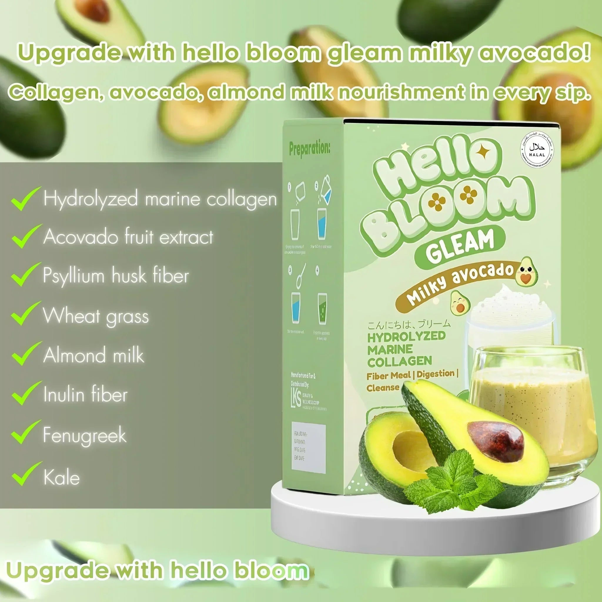 Hello Bloom Gleam Milky Avocado Juice Drink - 180g