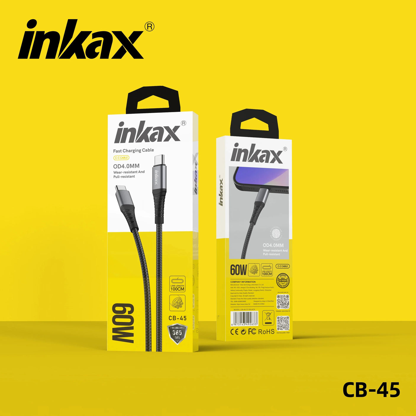inkax 60W Fast Charging Data Cable Type C To C CB-45