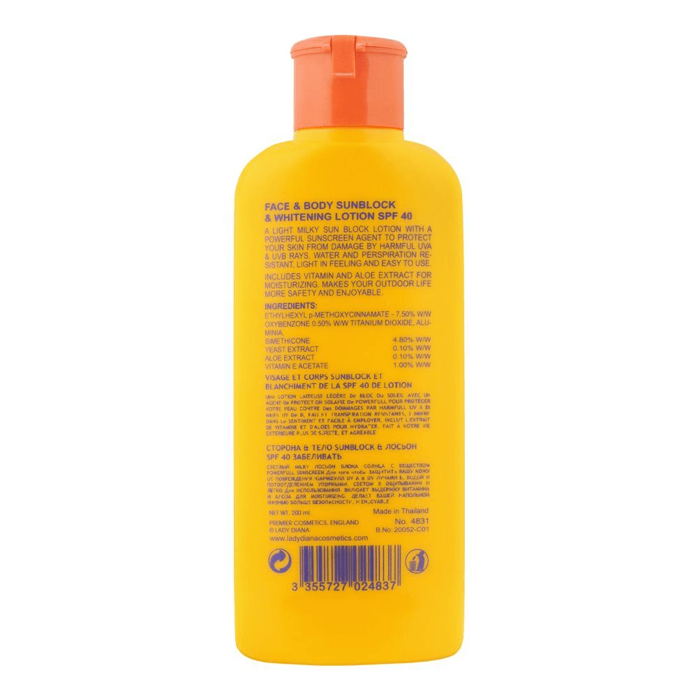 Lady Diana Face & Body Sunblock Brightening Lotion SPF 40 - 200ml