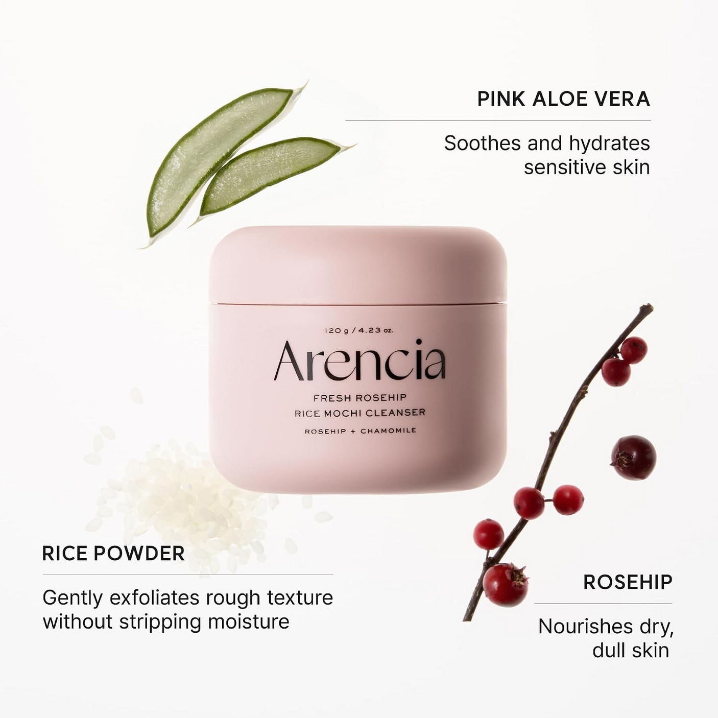 Arencia Fresh Rosehip Rice Mochi Cleanser - 120g