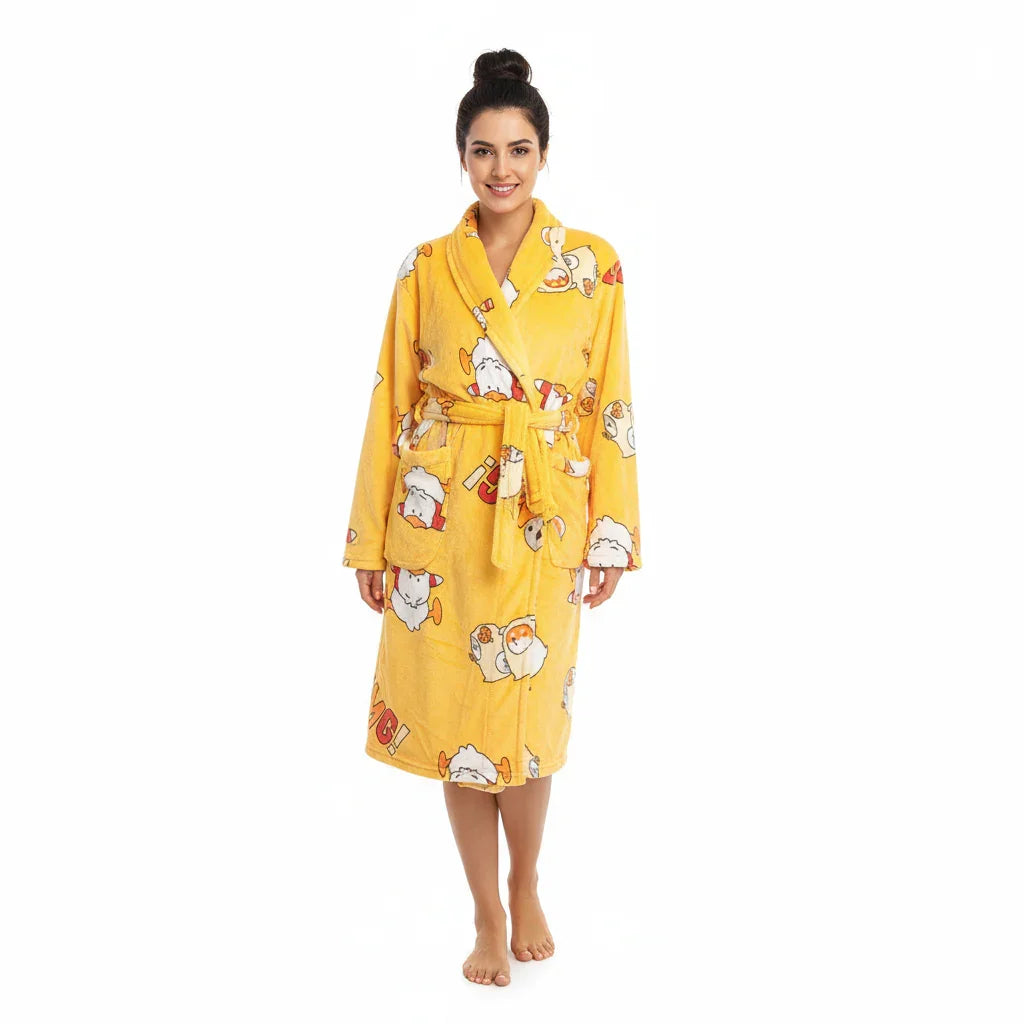 Long Sleeves Comfortable Flannel Bathrobe Coral Fleece