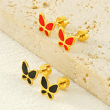 Golden Stainless Steel Butterfly Stud Earrings - 120