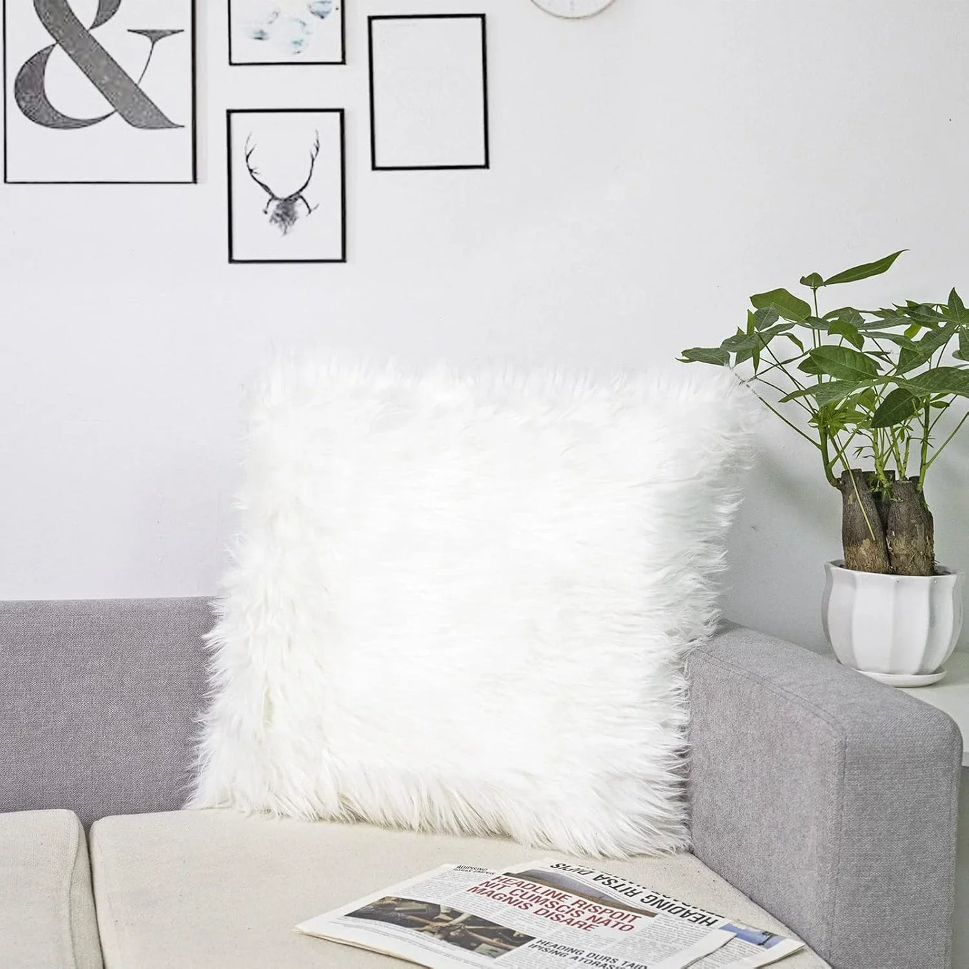 Solid Soft Plush Square Fuzzy Cushion K-66