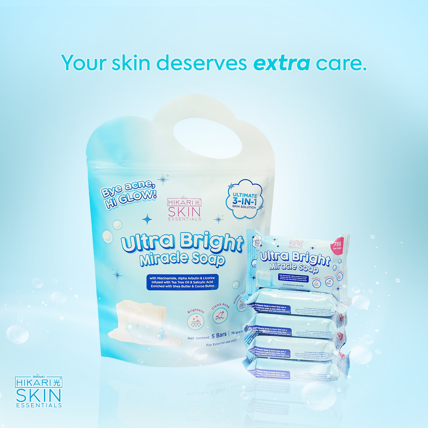Hikari Skin Essentials Ultra Bright Miracle Soap - 5 Bars × 75g