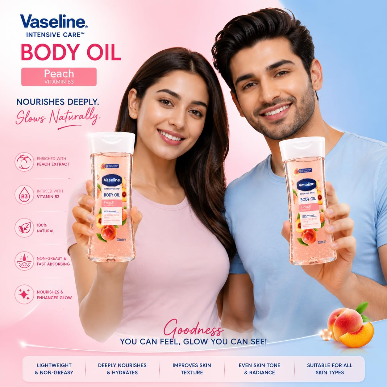 Vaseline Peach Vitamin B3 Body Oil - 200ml
