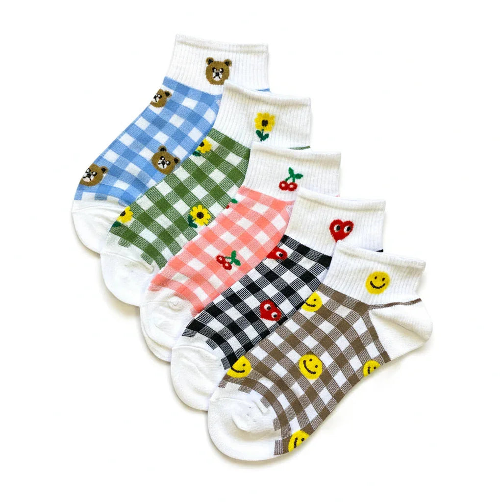 Sweet Checkered Pattern Ankle Socks - 3 Pairs (SWT-CHK)