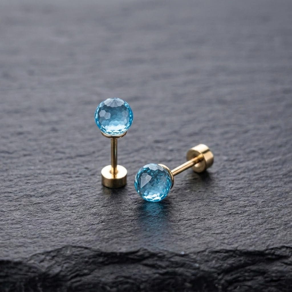 Golden Stainless Steel Colorful Zircon Stud Earrings - 123