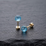 Golden Stainless Steel Colorful Zircon Stud Earrings - 123
