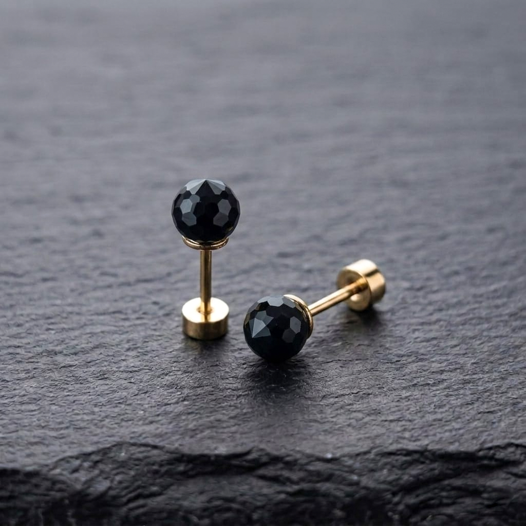 Golden Stainless Steel Colorful Zircon Stud Earrings - 123