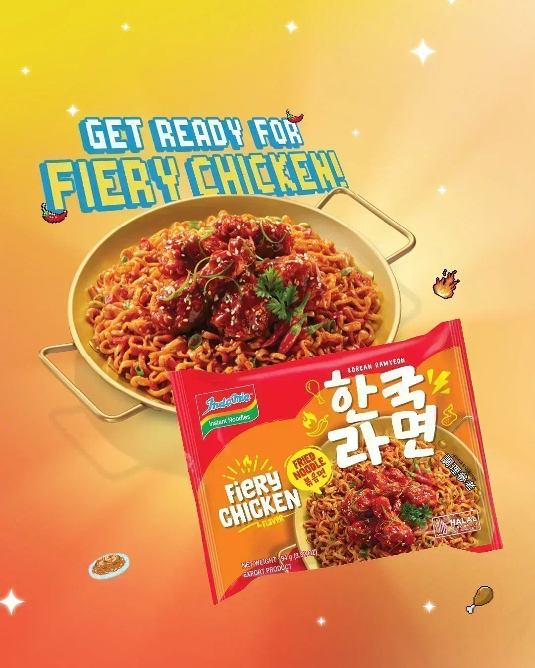 Indomie Fiery Chicken Flavour Fried Noodles - 94g