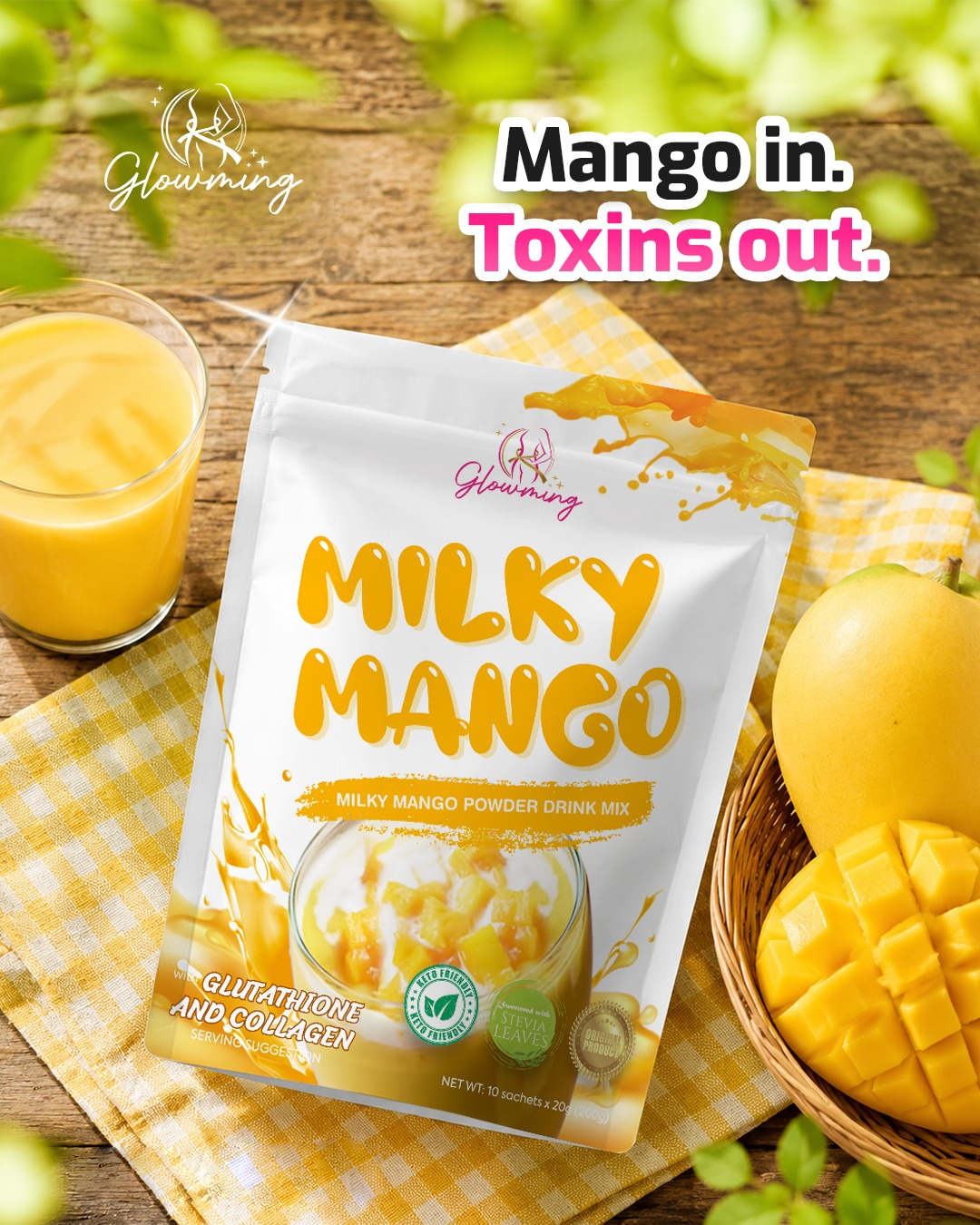 Glowming Milky Mango Powder Drink Mix - 10 Sachets × 20g