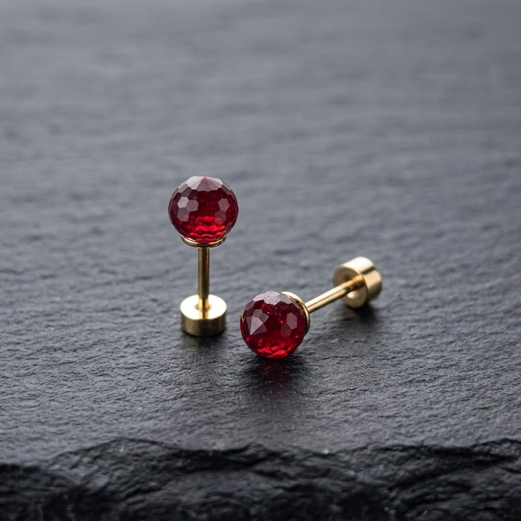 Golden Stainless Steel Colorful Zircon Stud Earrings - 123