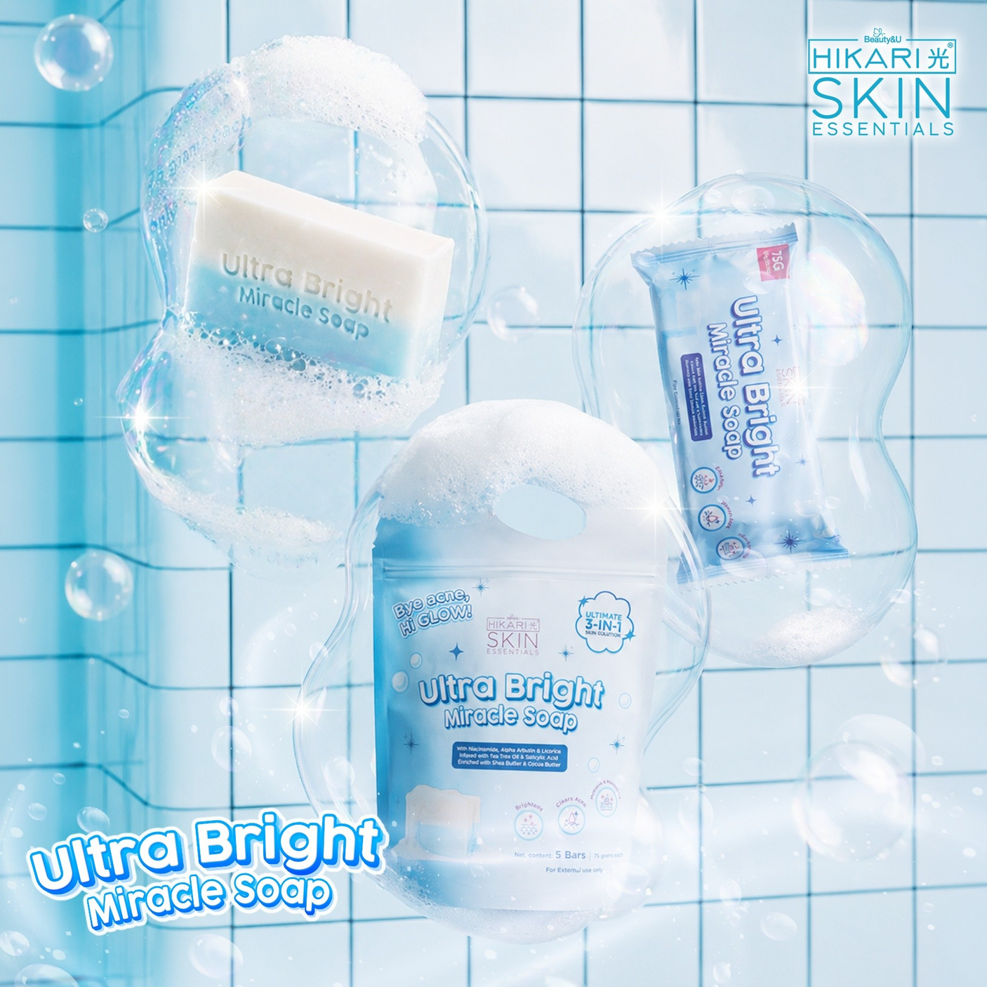 Hikari Skin Essentials Ultra Bright Miracle Soap - 5 Bars × 75g