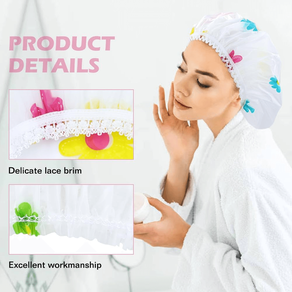 Reusable Waterproof Lace Brim Shower Cap - 1 Pcs