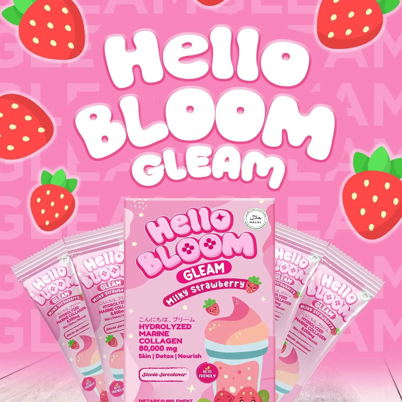 Hello Bloom Gleam Milky Strawberry Juice Drink - 10s × 18g (180g)