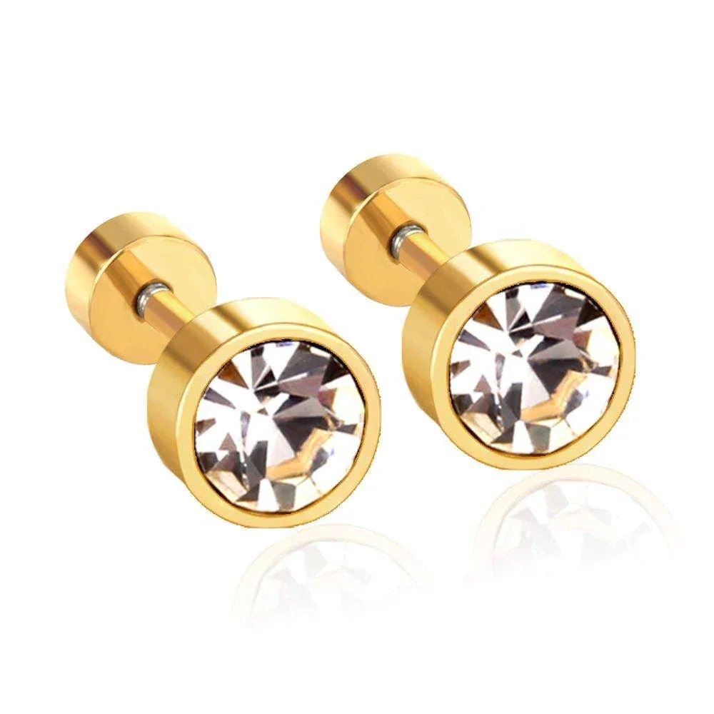 Golden Stainless Steel Stud Earings - 113