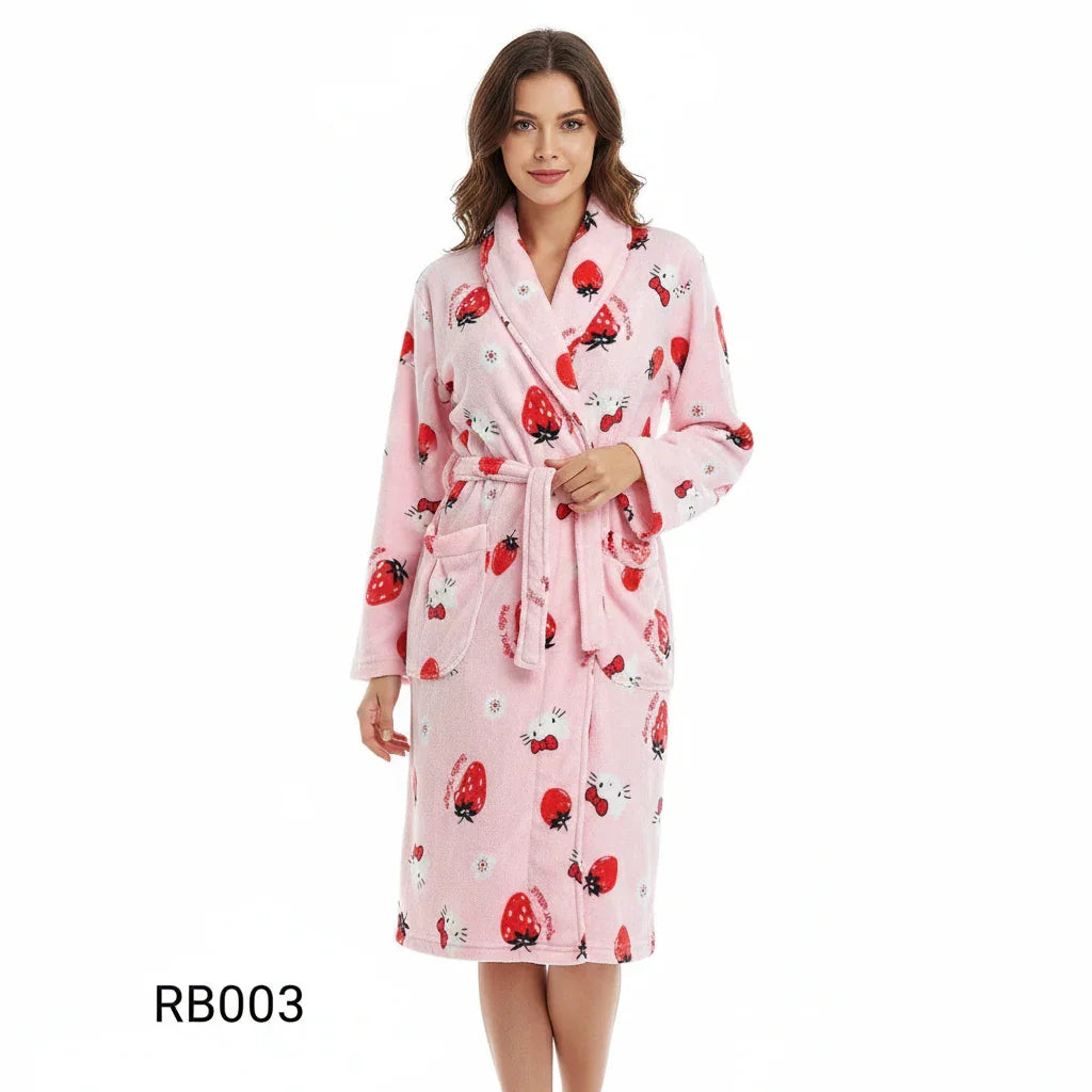 Long Sleeves Comfortable Flannel Bathrobe Coral Fleece