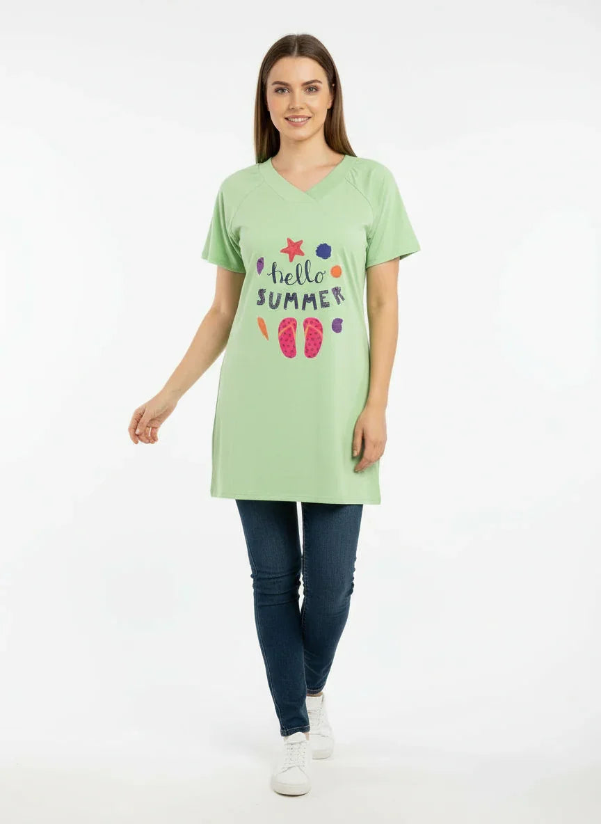 Women's Casual Half Sleeves Long T-Shirt - 039-2