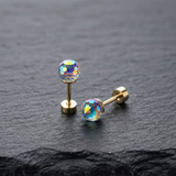 Golden Stainless Steel Colorful Zircon Stud Earrings - 123