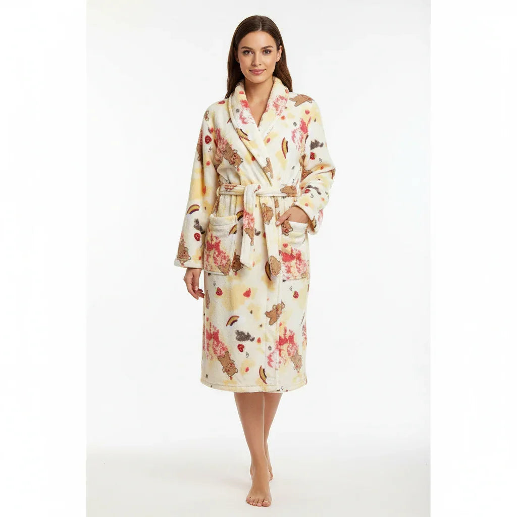 Long Sleeves Comfortable Flannel Bathrobe Coral Fleece