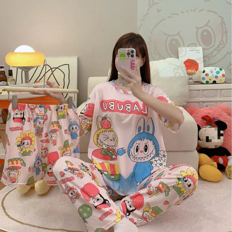 Women's Korean Fashion Pajamas 3 Pcs Set - 938#