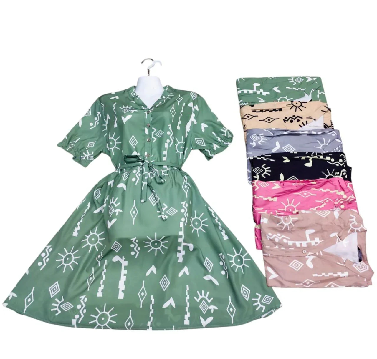 Mierdan Women's Casual Puffy Half Sleeve Dress - 2667