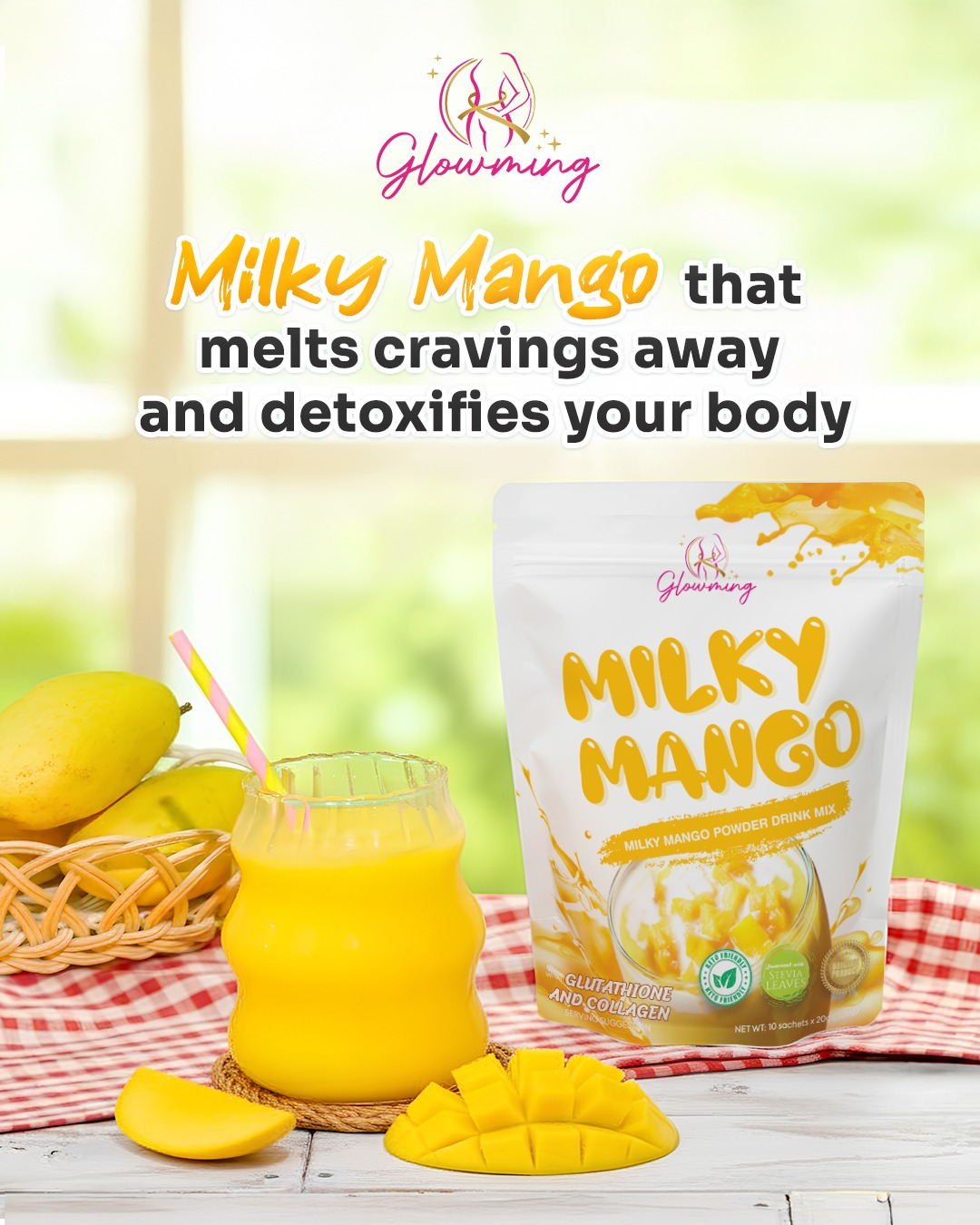 Glowming Milky Mango Powder Drink Mix - 10 Sachets × 20g