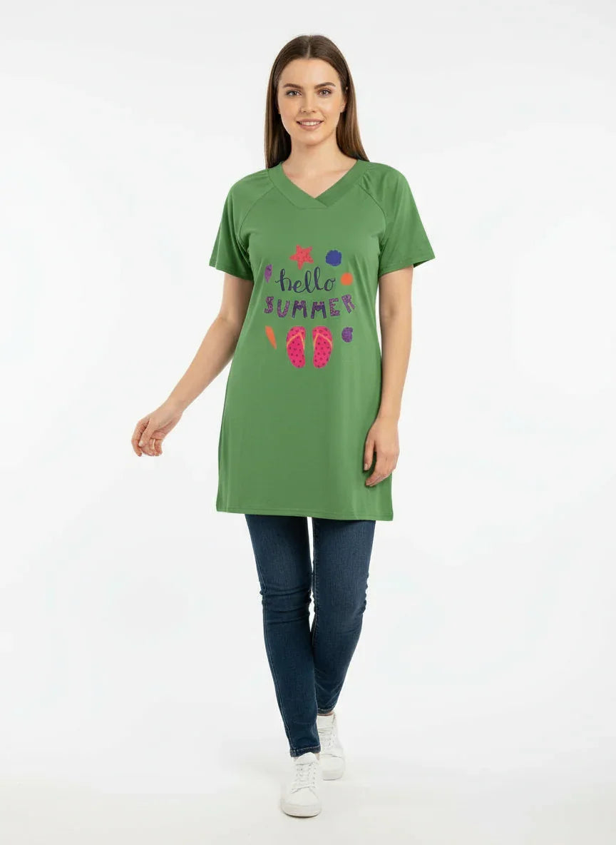 Women's Casual Half Sleeves Long T-Shirt - 039-2