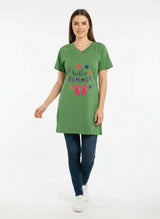 Women's Casual Half Sleeves Long T-Shirt - 039-2