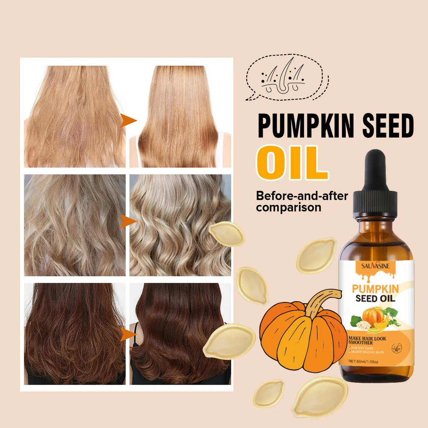 Sauvasine Pumpkin Seed Oil For Hair Growth - 60ml