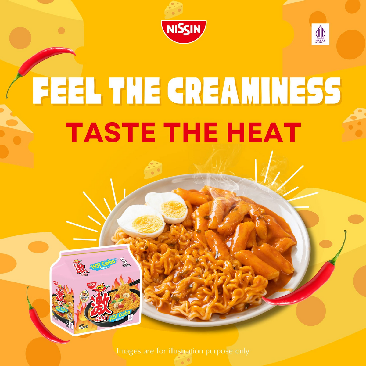 Nissin Geki Hot Carbo Flavour Instant Noodles - 81g × 5Pcs