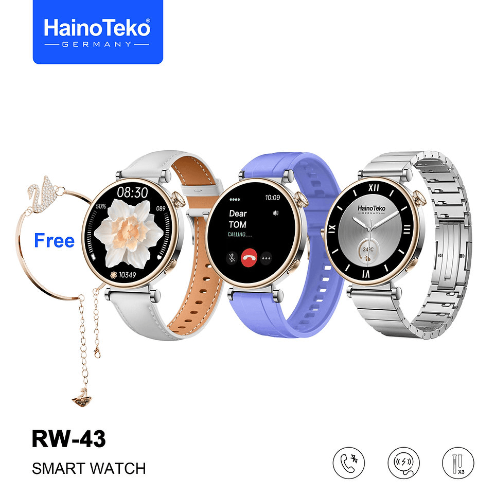 ساعة ذكية للنساء من Haino Teko Germany RW-43 مع 3 أزواج من الأشرطة
