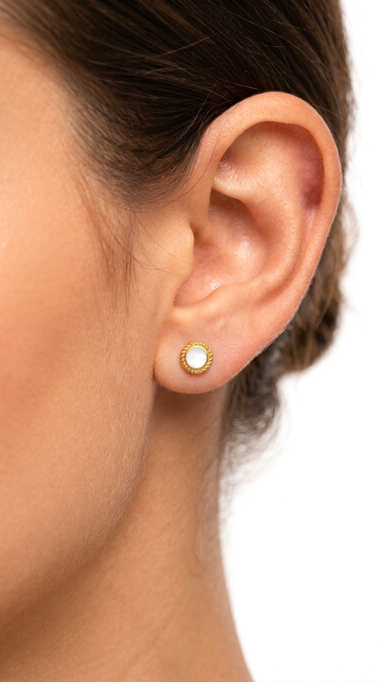 Golden Stainless Steel Stud Earings - 115