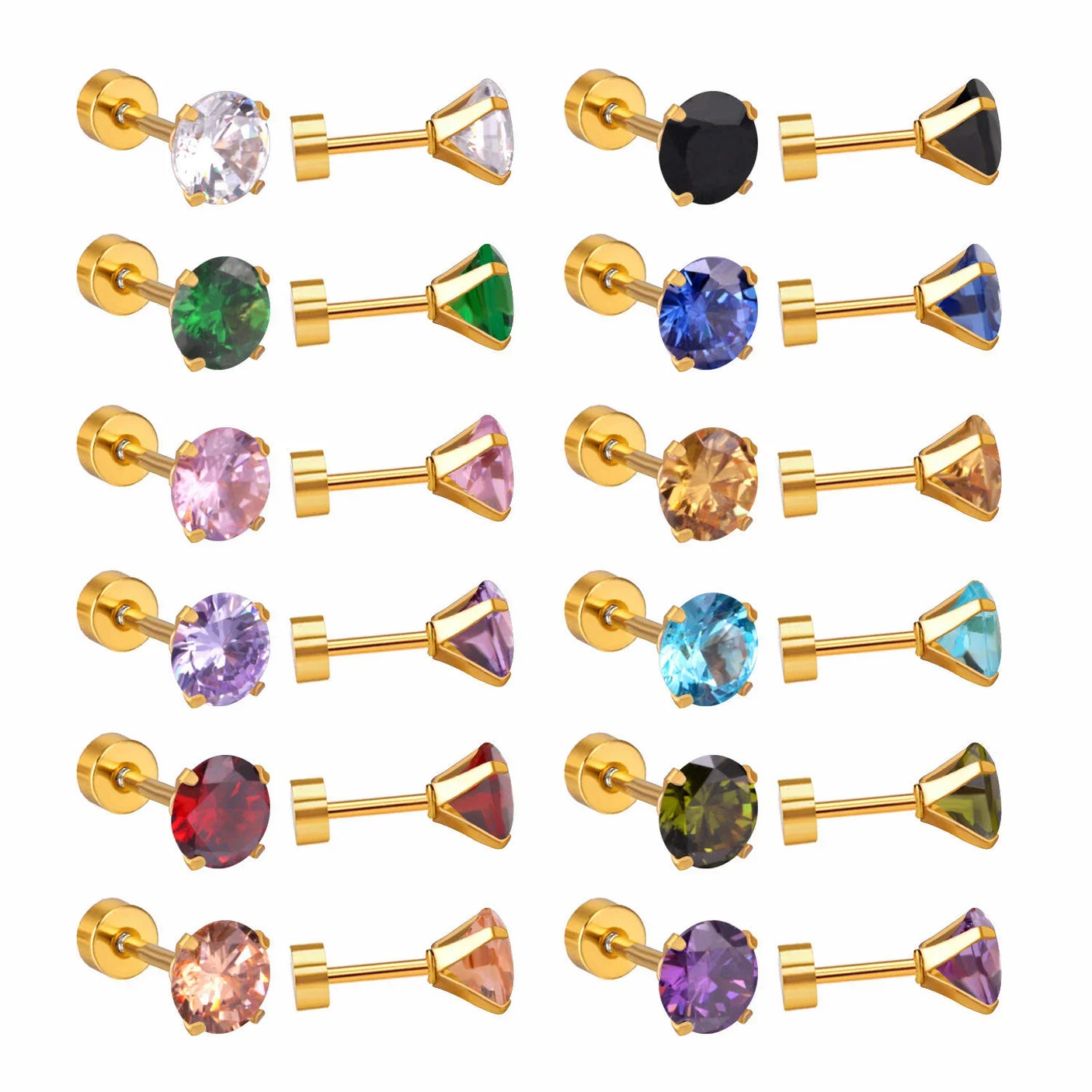 Golden Stainless Steel Shiny Design Stud Earrings - 122