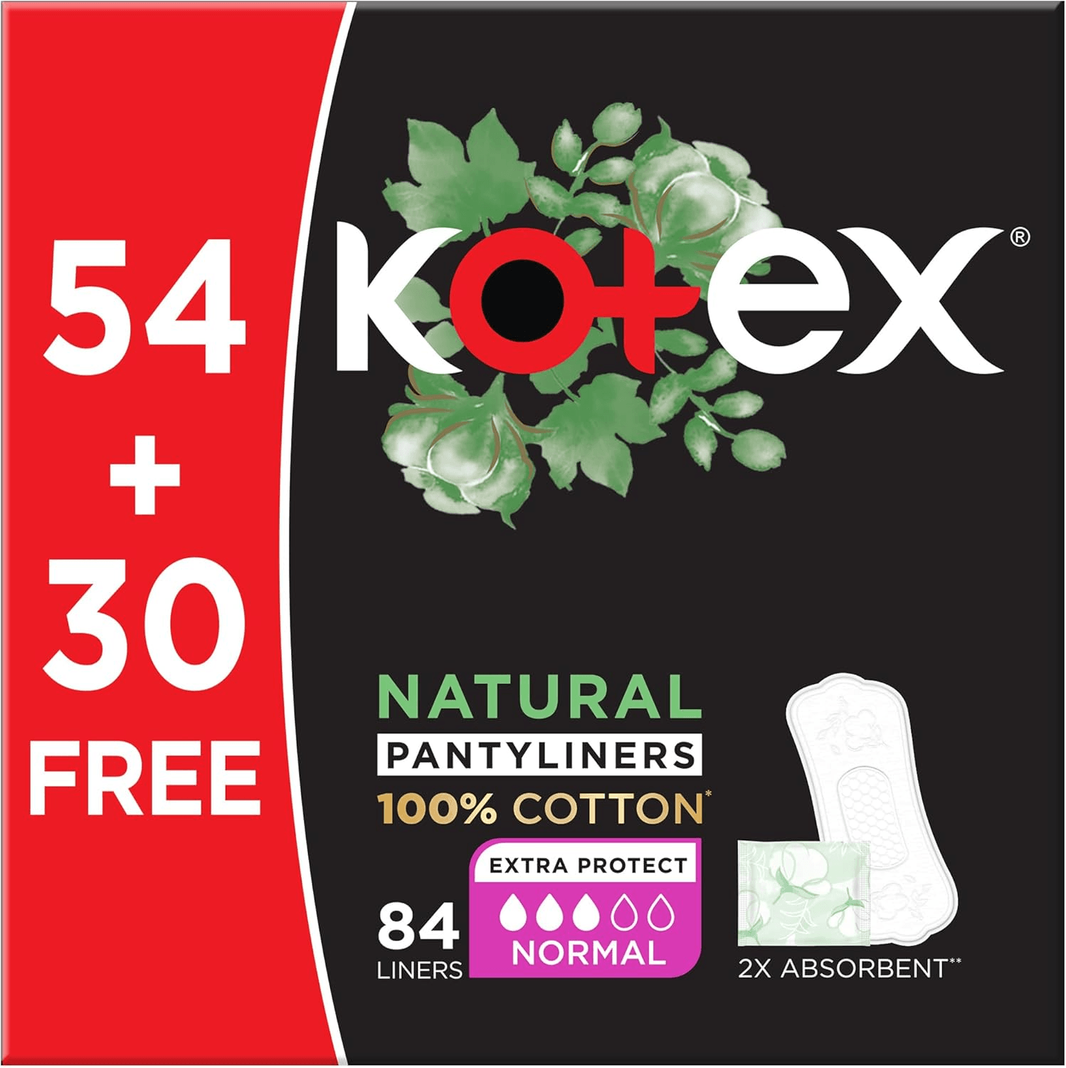 Kotex Natural 100% Cotton Pantyliners - 84 Liners