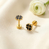 Golden Stainless Steel Zircon Stud Earrings - 124