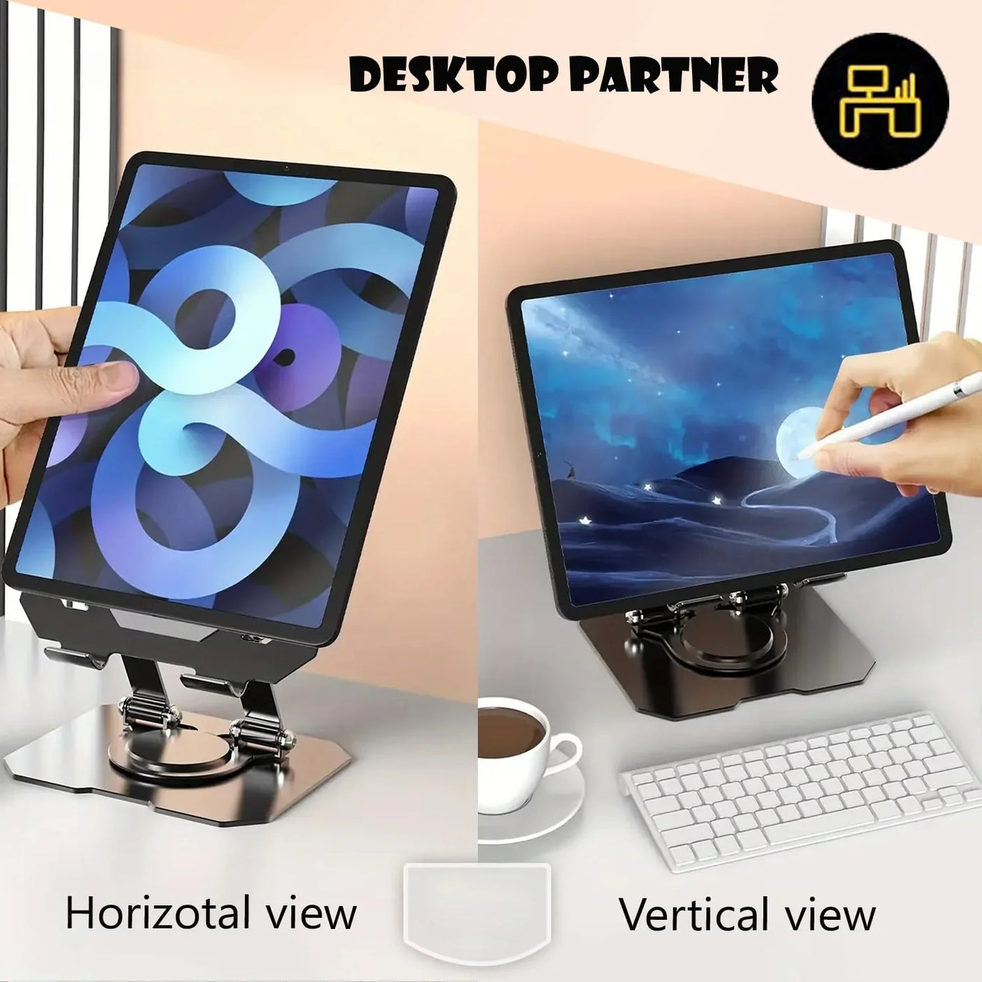 Rotating Base Metal Foldable Desktop Stand