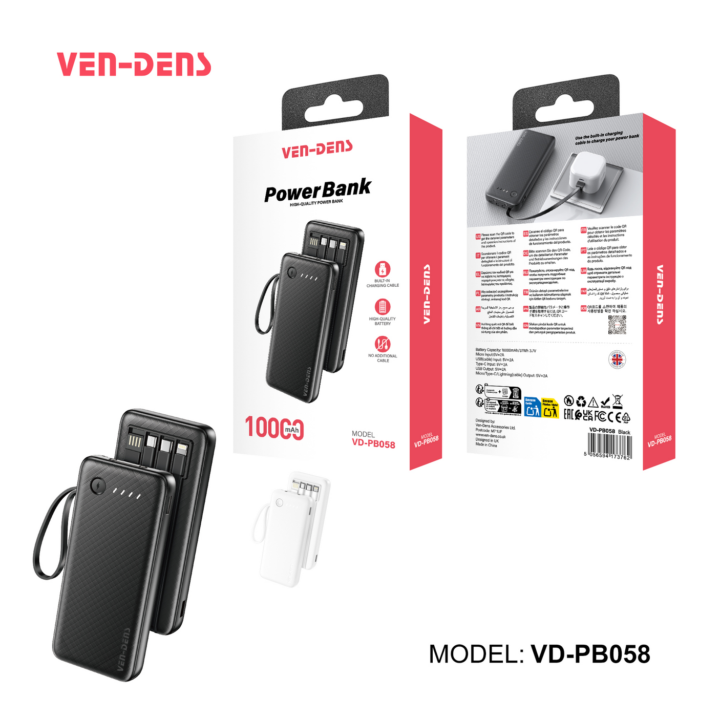 VEN-DENS 3 in 1 Power Bank 10000mAh VD-PB058