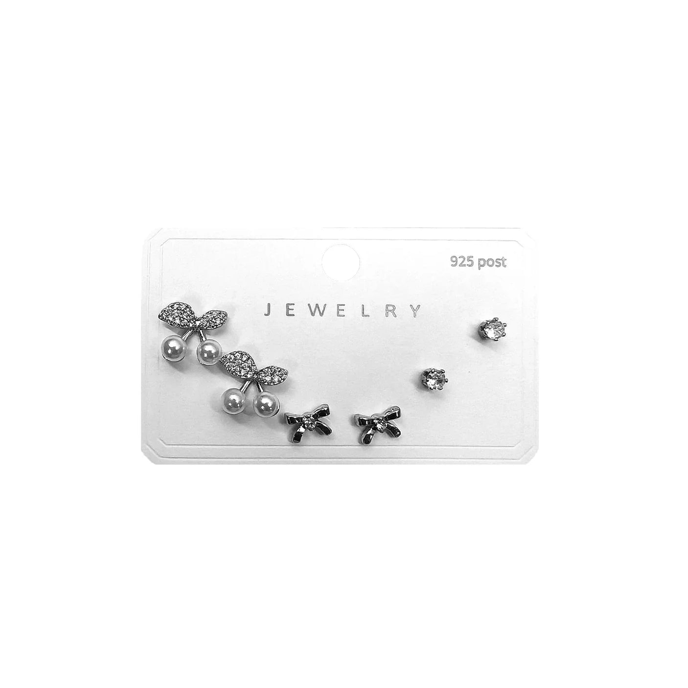 Korean Style Silver Stainless Steel Stud Earrings 3 Pairs - 130
