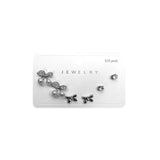 Korean Style Silver Stainless Steel Stud Earrings 3 Pairs - 130