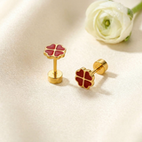 Golden Stainless Steel Zircon Stud Earrings - 124